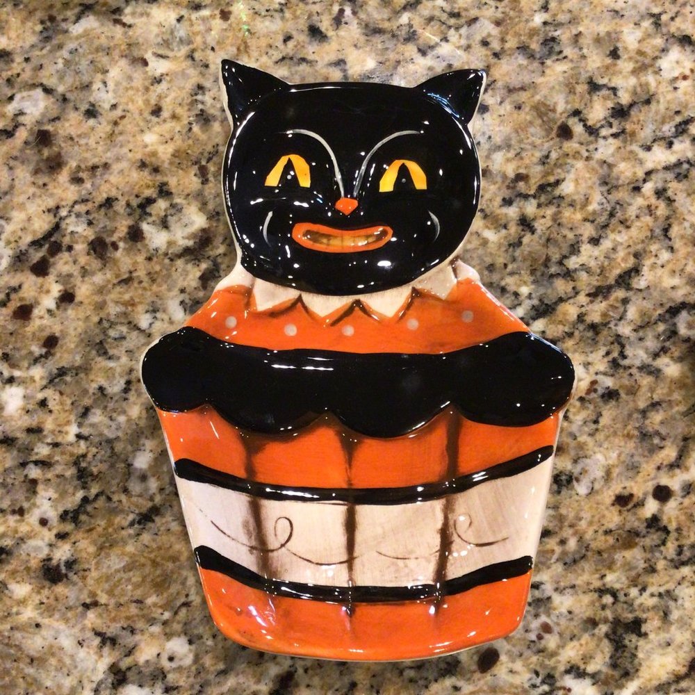 Johanna Parker retro black cat spoon rest mini trinket plate